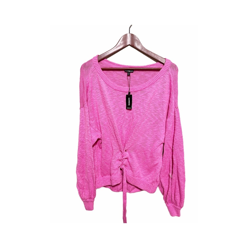 Pink tie front sweater